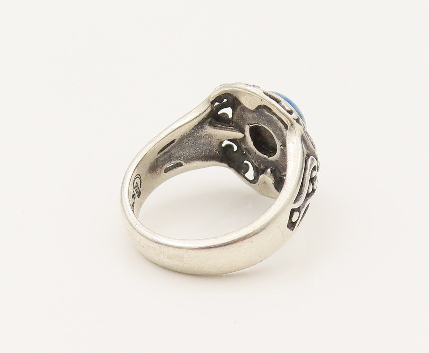 CAROLYN POLLACK 925 Silver  Vintage Floral & Swirl Sodalite Ring Sz 8  RG26402