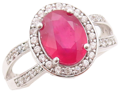925 Sterling Silver Vintage Ring Designer Oval Pink & White CZ  Sz 7  RG30594