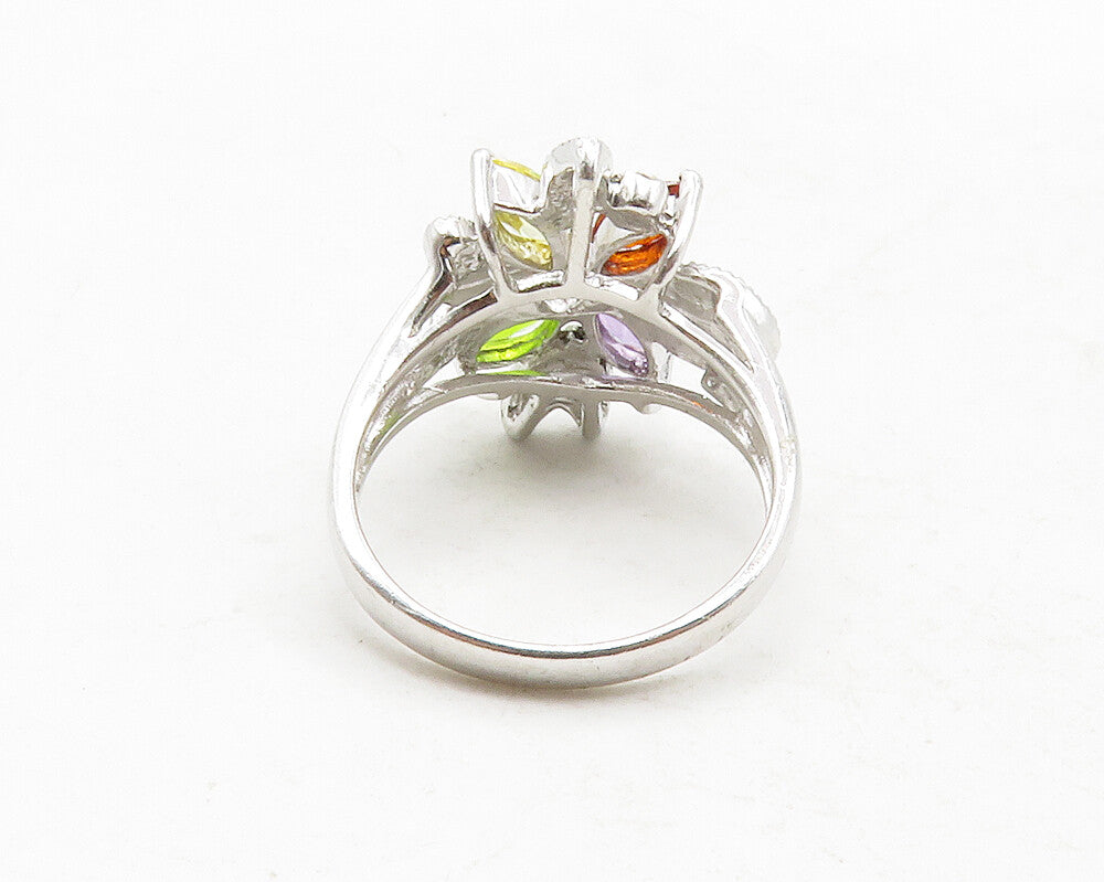 925 Silver  Topaz Amethyst Peridot & Marcasite Cocktail Ring Sz 6  RG13219