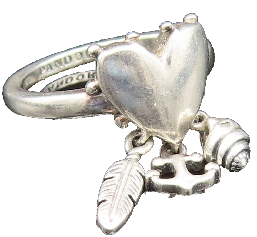 PANDORA 925 Silver  Vintage Spiritual Symbols Charm Ring Sz 4.5  RG25591