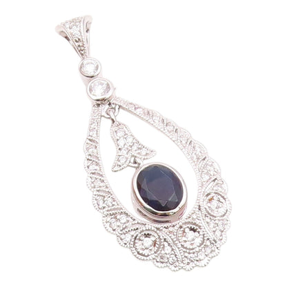 925 Silver  Vintage Stunning Sapphire & Cubic Zirconia Drop Pendant  PT21867