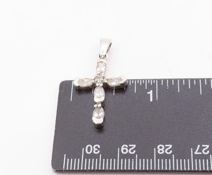 925 Sterling Silver Vintage Pendant Two Shape CZ Religious Cross Charm  PT24761