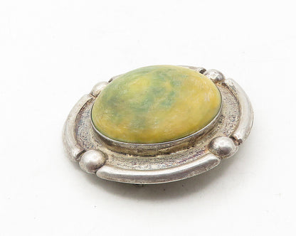 MEXICO 925 Sterling Silver  Vintage Cabochon Cut Jasper Brooch Pin  BP4098