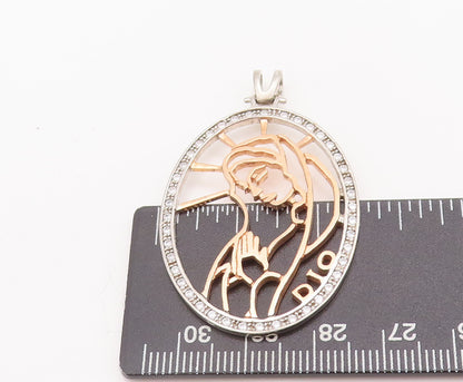 925 Sterling Silver Vintage Pendant Topaz Oval Fame Cut Praying Mother  PT22574