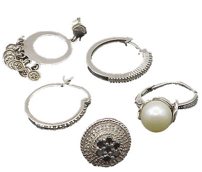 925 Silver   Vintage Genuine Diamonds & Pearl Lot Single Earrings  EG11284