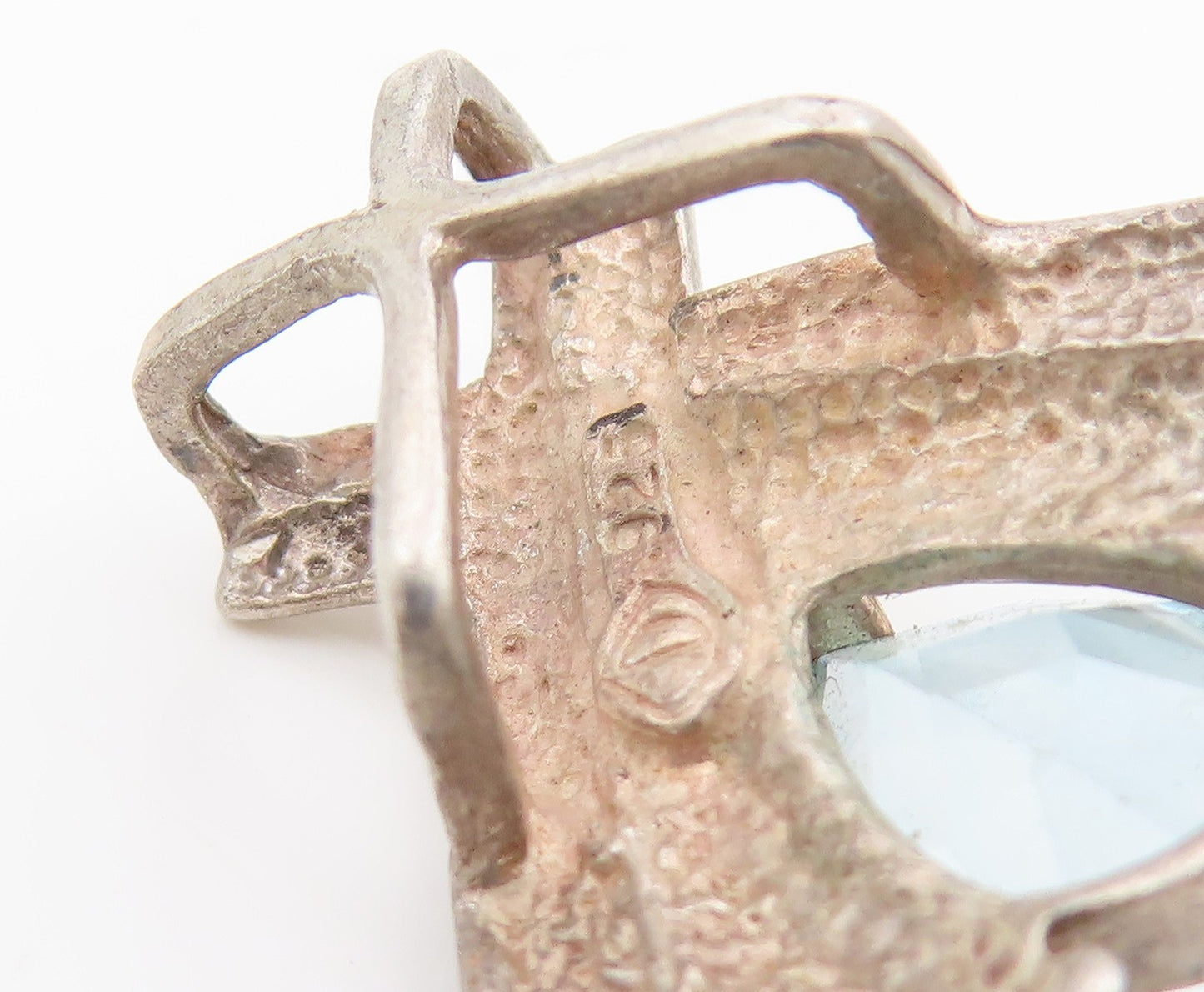 925 Sterling Silver Vintage Pendant Faceted Blue Topaz Crossover Charm  PT25480
