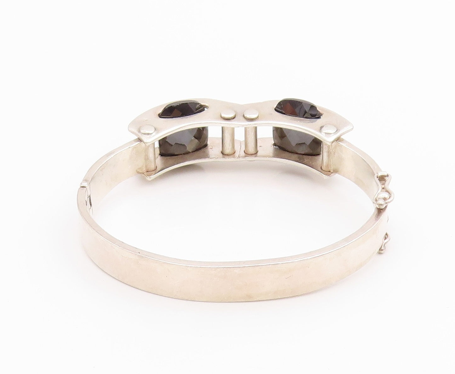 925 Sterling Silver Vintage Bracelet Modernist Design Cut Oval Hematite  BT11323