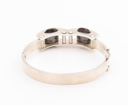925 Sterling Silver Vintage Bracelet Modernist Design Cut Oval Hematite  BT11323