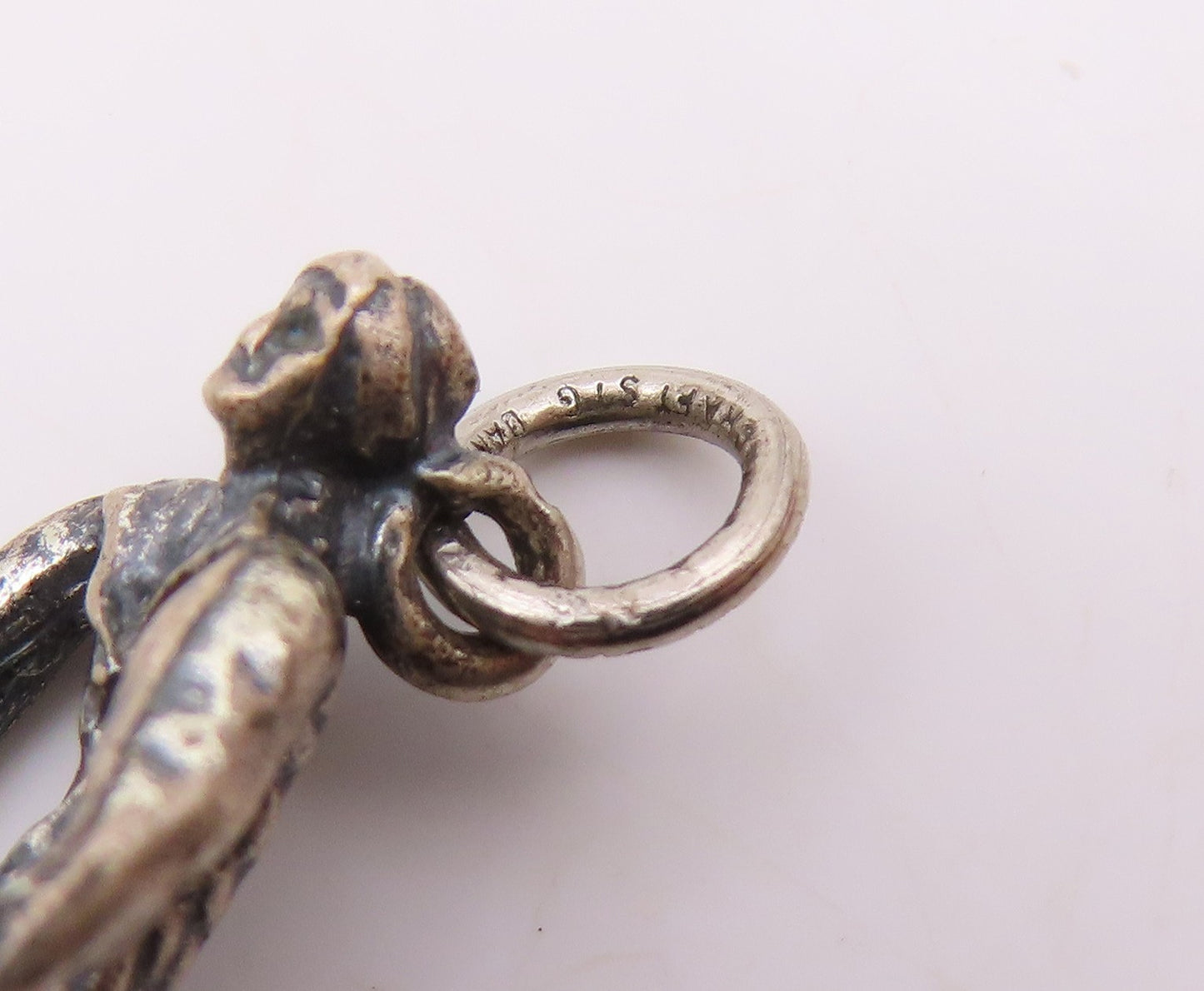 925 Sterling Silver  Vintage Petite Dark Tone Male Skiing Pendant  PT19576