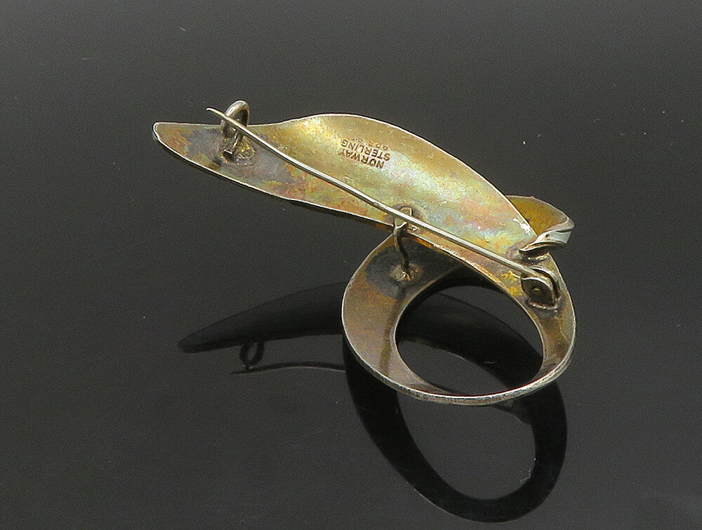 NORWAY 925 Sterling Silver  Vintage Enamel Ribbon Modernist Brooch Pin  BP9322