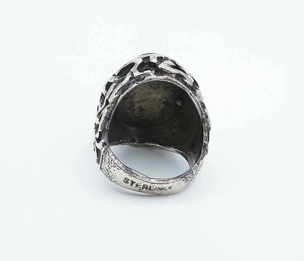 925 Sterling Silver  Vintage Black Onyx Chiseled Cocktail Ring Sz 7  RG8285