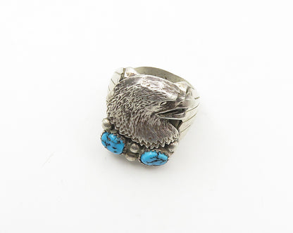 NAVAJO 925 Silver  Vintage Turquoise Eagle Head Band Ring Sz 10.5  RG18324