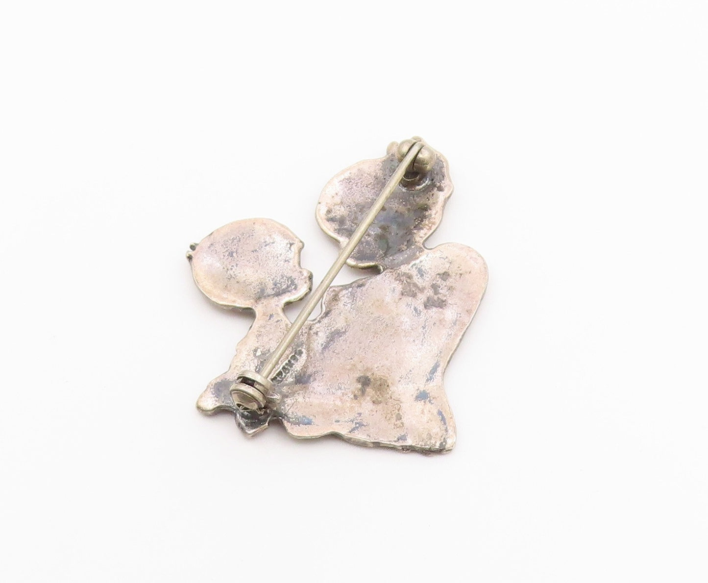 925 Silver  Vintage Carved Mom & Child Bedtime Story Motif Brooch Pin  BP9470