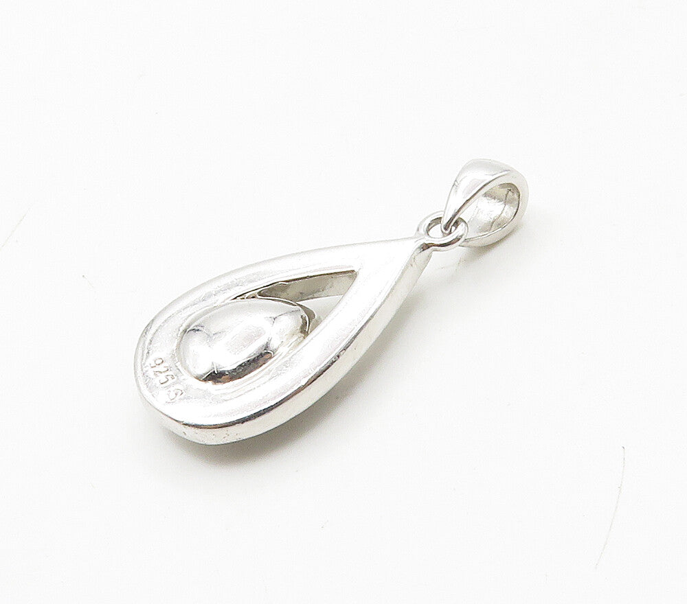 925 Sterling Silver  Shiny Blue & White Topaz Tear Drop Pendant  PT12811