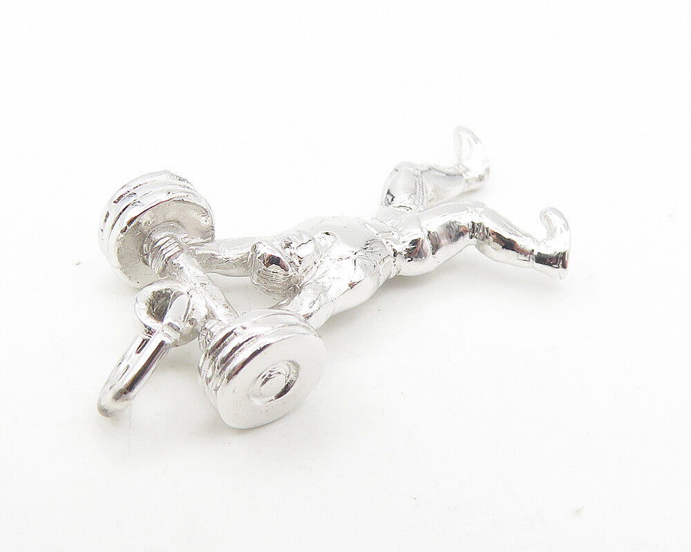 925 Sterling Silver  Vintage Petite Shiny Body Builder Motif Pendant  PT9339