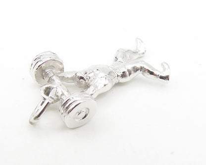925 Sterling Silver  Vintage Petite Shiny Body Builder Motif Pendant  PT9339