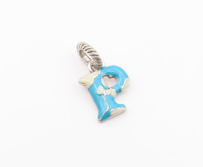 925 Sterling Silver  Vintage Enamel P Initial Twist Bail Pendant  PT18874