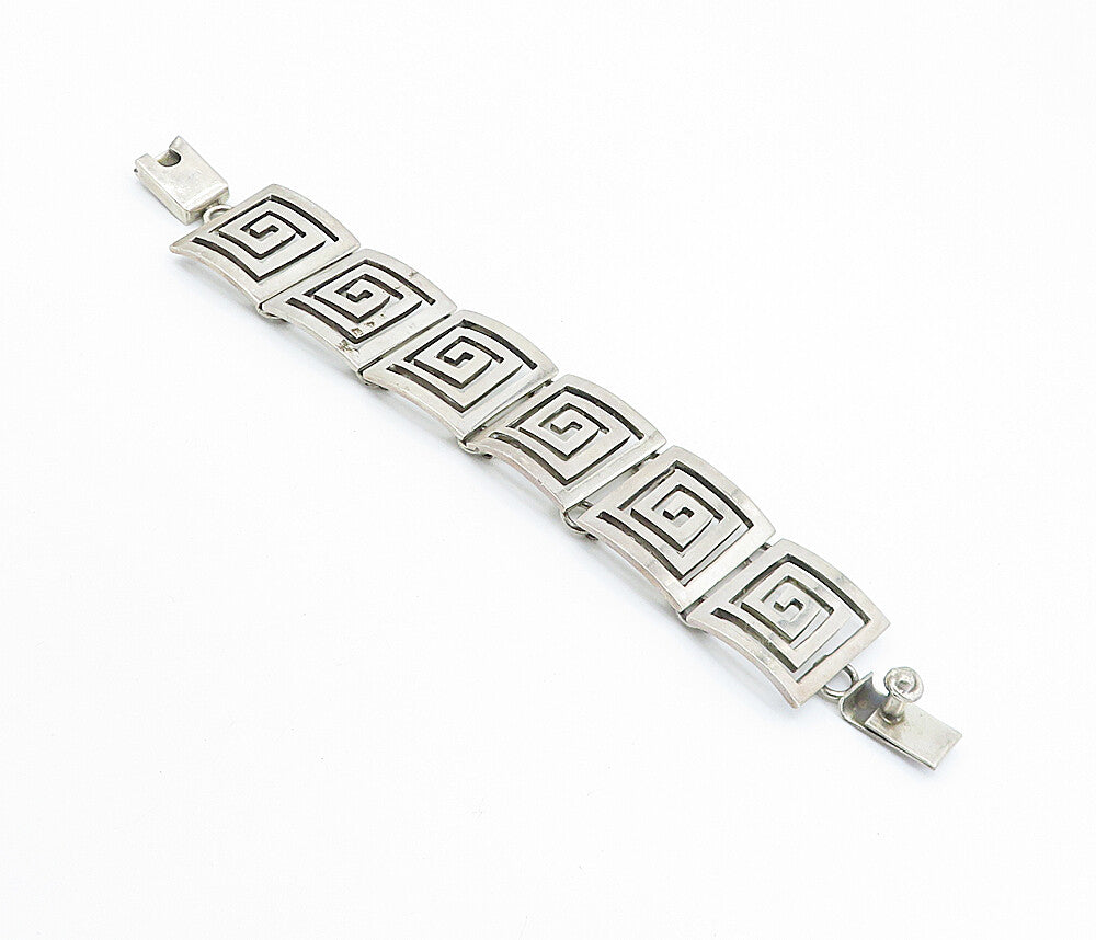 MEXICO 925 Sterling Silver  Vintage Shiny Greek Key Chain Bracelet  BT2934