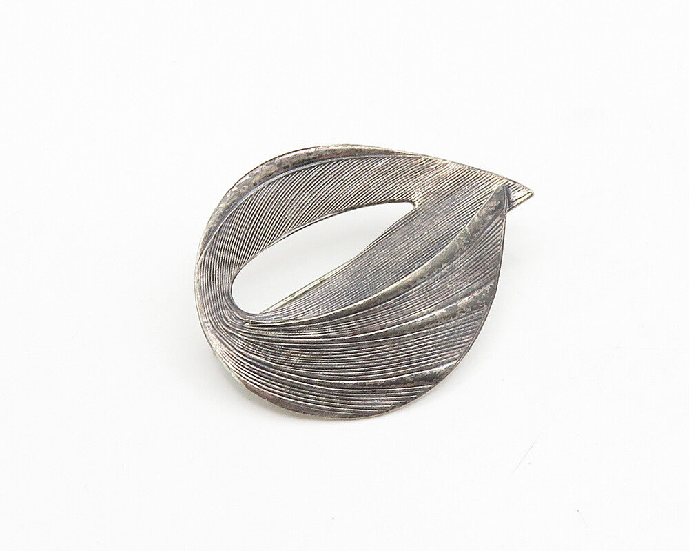 BEAU 925 Sterling Silver  Vintage Dark Tone Textured Brooch Pin  BP7361