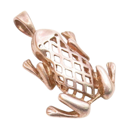 925 Sterling Silver  Vintage Shiny Frog Diamond Shape Detail Pendant  PT16314