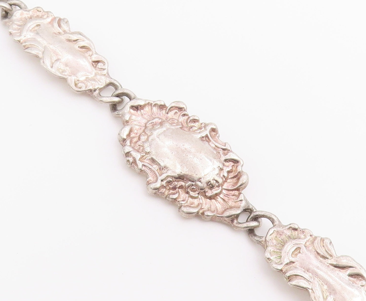 925 Sterling Silver Vintage Bracelet Victorian Style Scrollwork Link  BT12209