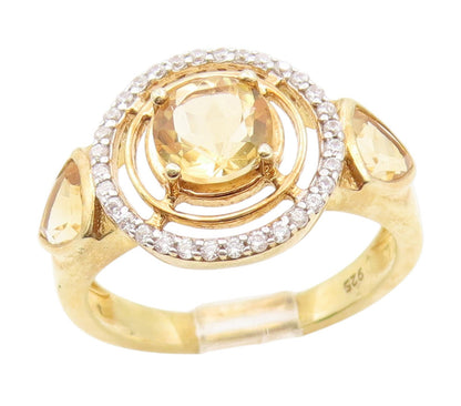 925 Sterling Silver Vintage Ring Gold Plated Citrine & Sapphire  Sz 7  RG34696