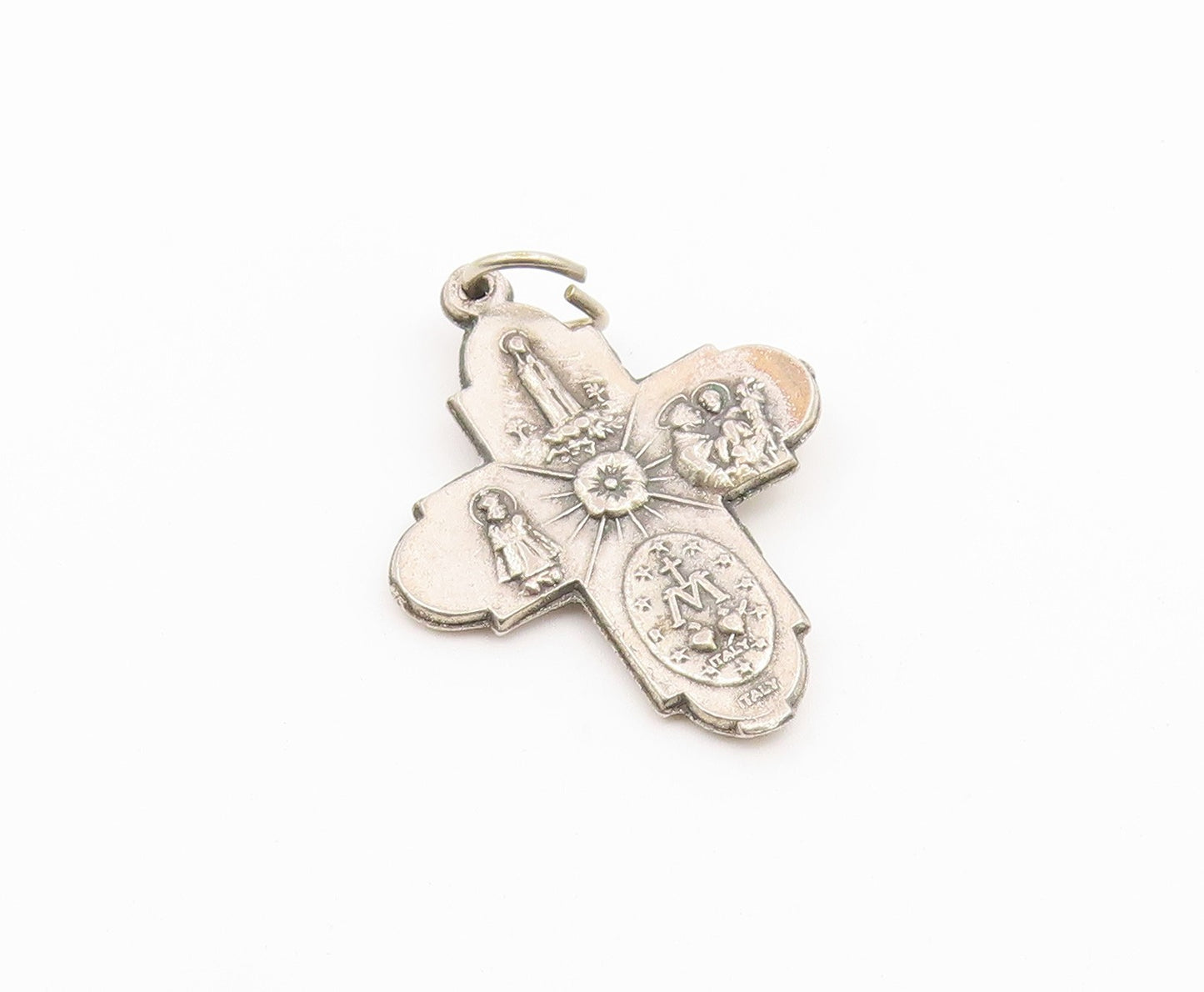 925 Sterling Silver Vintage Pendant Catholic Four Way Holy Cross Medal  PT26640