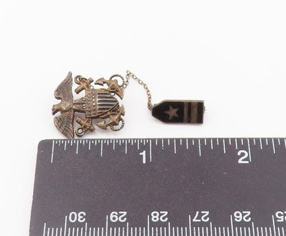 925 Sterling Silver  Vintage U.S Military Badge Chain Link Brooch Pin  BP9214