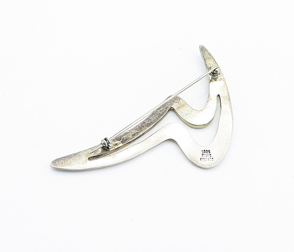 MEXICO 925 Sterling Silver  Vintage Shiny Modernist Design Brooch Pin  BP2399