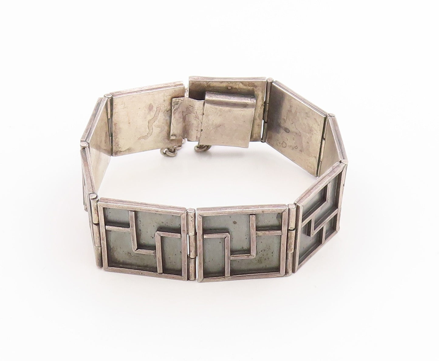 925 Sterling Silver Vintage Bracelet Modernist Geometric Panel Link  BT12037