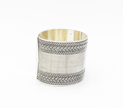 925 Sterling Silver  Vintage Shiny Braided Wheat Wide Cuff Bracelet  BT6448