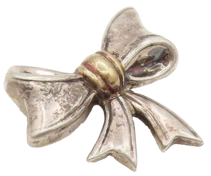 18K GOLD & 925 Silver  Vintage Two Tone Ribbon Bow Tie Brooch Pin  BP10150