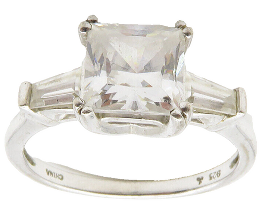 925 Sterling Silver  Shiny Prong Set Cubic Zirconia Band Ring Sz 8  RG14297
