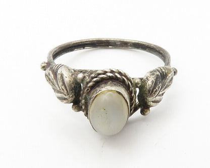 925 Sterling Silver  Vintage Cabochon Milky Quartz Band Ring Sz 6.5  RG14351