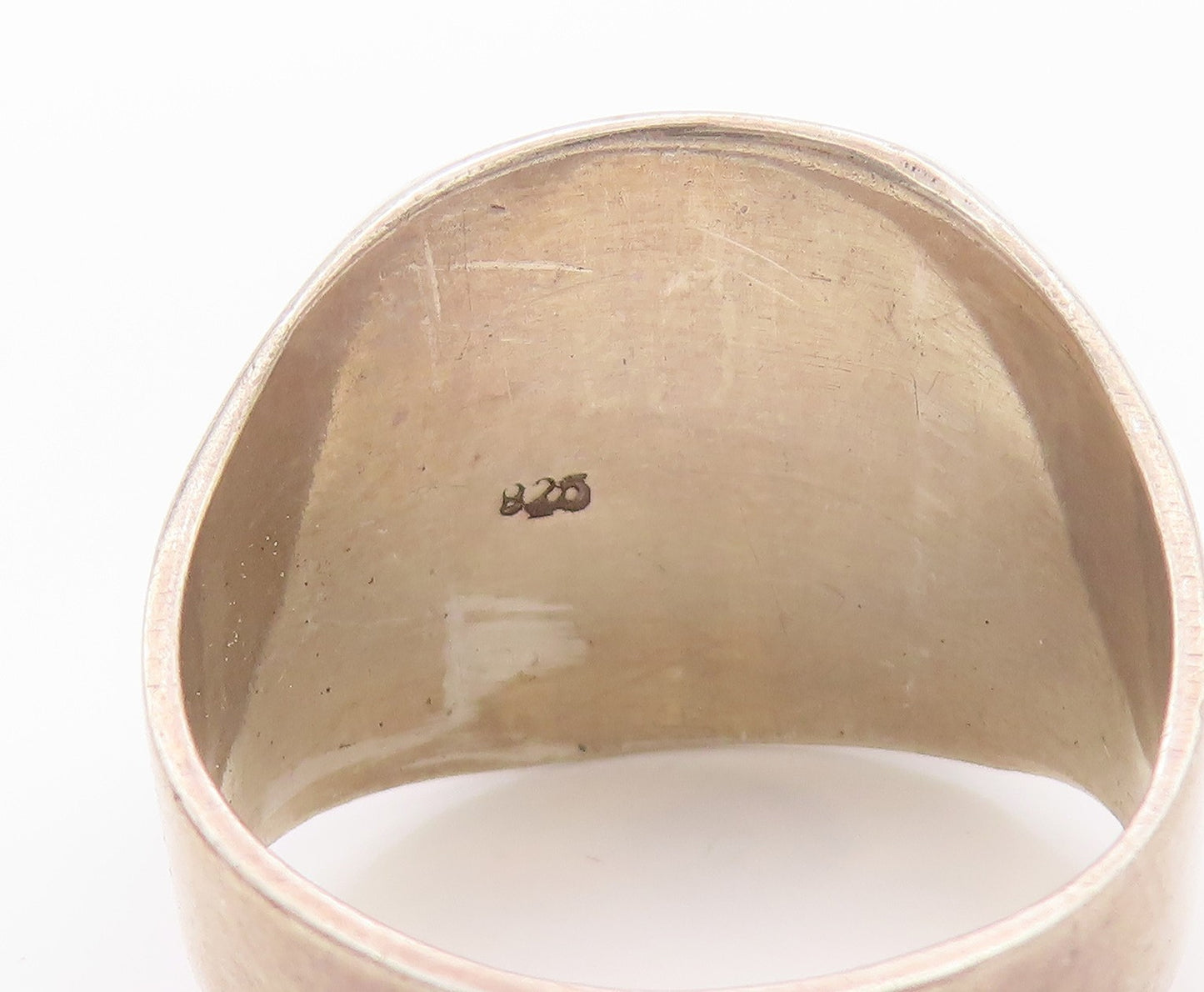 925 Sterling Silver Vintage Ring Modernist Grooved Signet Design  SZ 10  RG32304