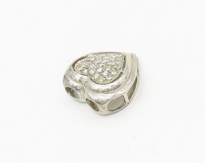925 Sterling Silver  Vintage Topaz Encrusted Love Heart Dome Pendant  PT13882