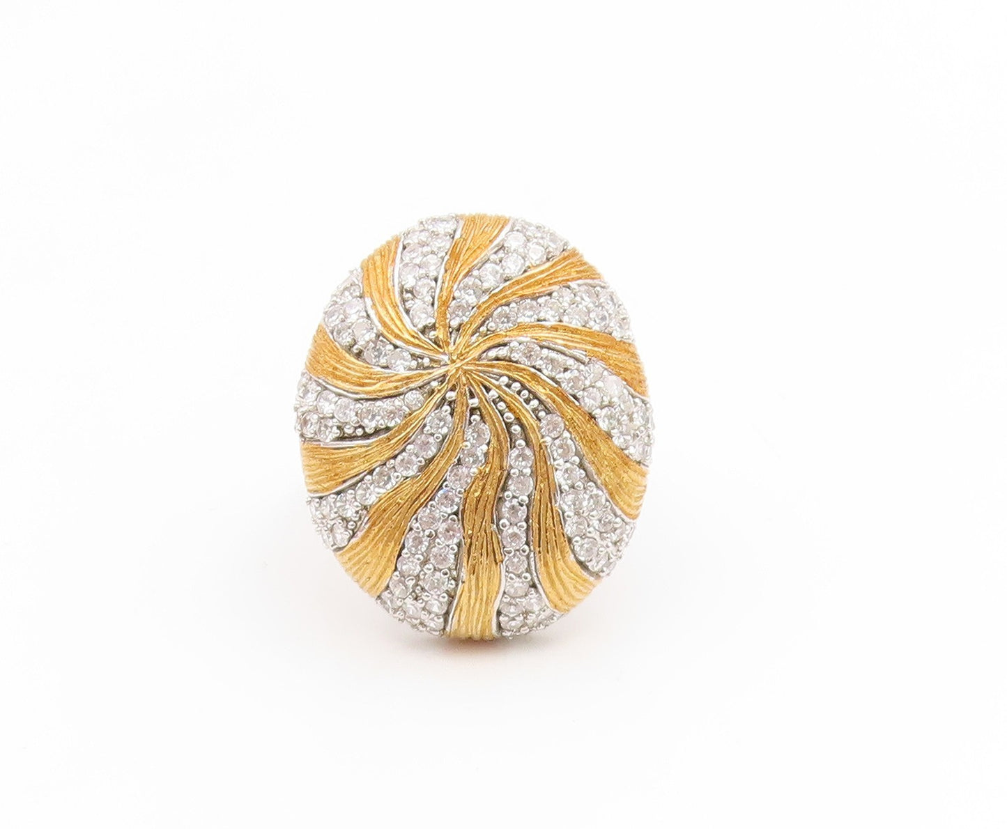 925 Sterling Silver Vintage Ring CZ Two Tone Sunburst Dome Band  Sz 8.5  RG35249