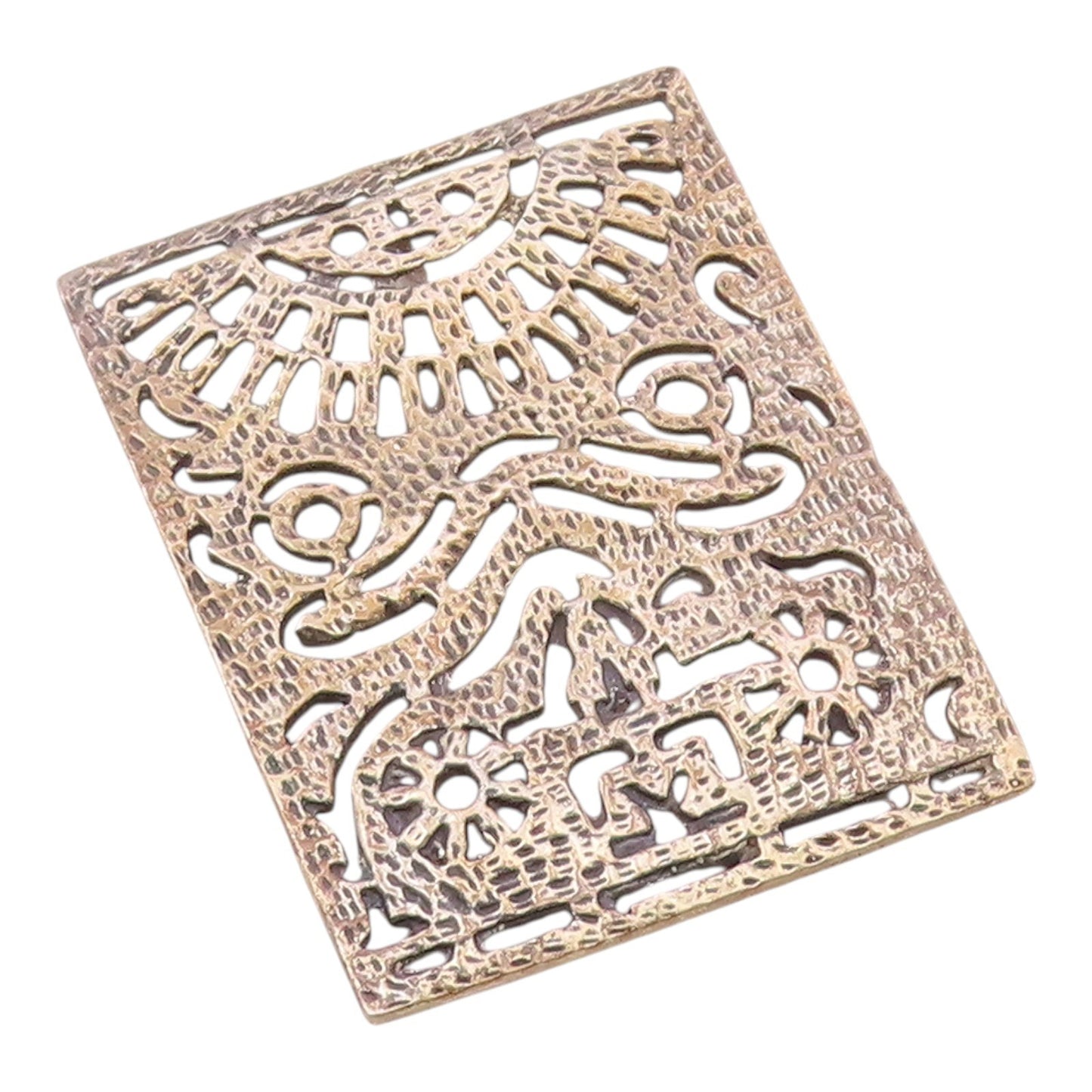 925 Sterling Silver  Vintage Shiny Cutout Design Square Pendant  PT16083