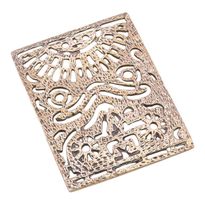925 Sterling Silver  Vintage Shiny Cutout Design Square Pendant  PT16083