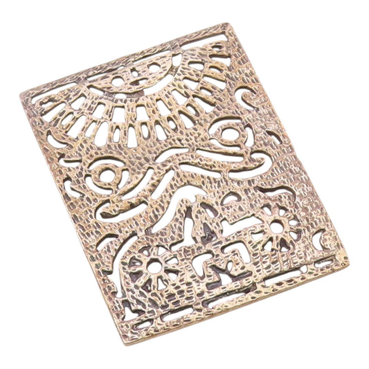 925 Sterling Silver  Vintage Shiny Cutout Design Square Pendant  PT16083