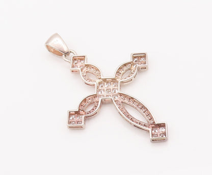 925 Sterling Silver Vintage Pendant Religious Cutout CZ Inlay Cross  PT23109