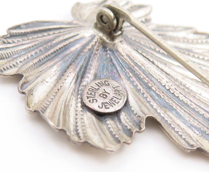 925 Sterling Silver Vintage Brooch Pin JEWELART Etched Maple Leaf Motif  BP12460