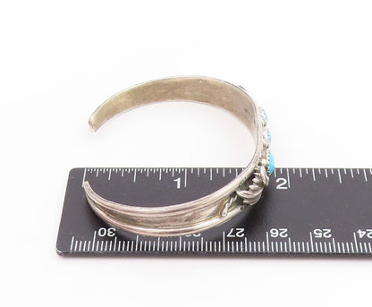 925 Sterling Silver Vintage Bracelet NAVAJO ZUNI Three Stone Turquoise  BT11779