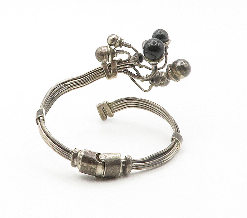 925 Sterling Silver  Vintage Black Onyx Modernist Bypass Cuff Bracelet  BT5950