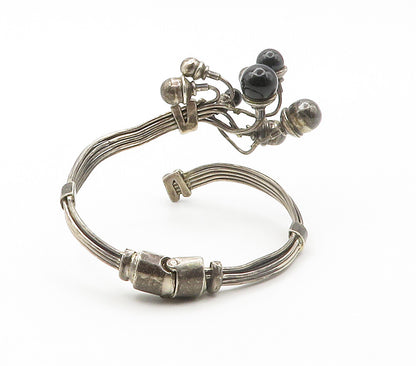 925 Sterling Silver  Vintage Black Onyx Modernist Bypass Cuff Bracelet  BT5950