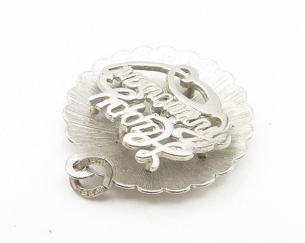 925 Sterling Silver  Vintage Shiny Happy Anniversary Round Pendant  PT8915