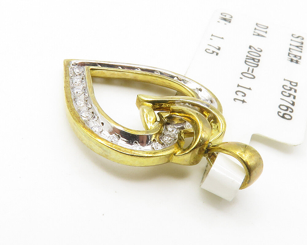 925 Sterling Silver  Genuine Diamonds Love Heart Gold Plated Pendant  PT11061