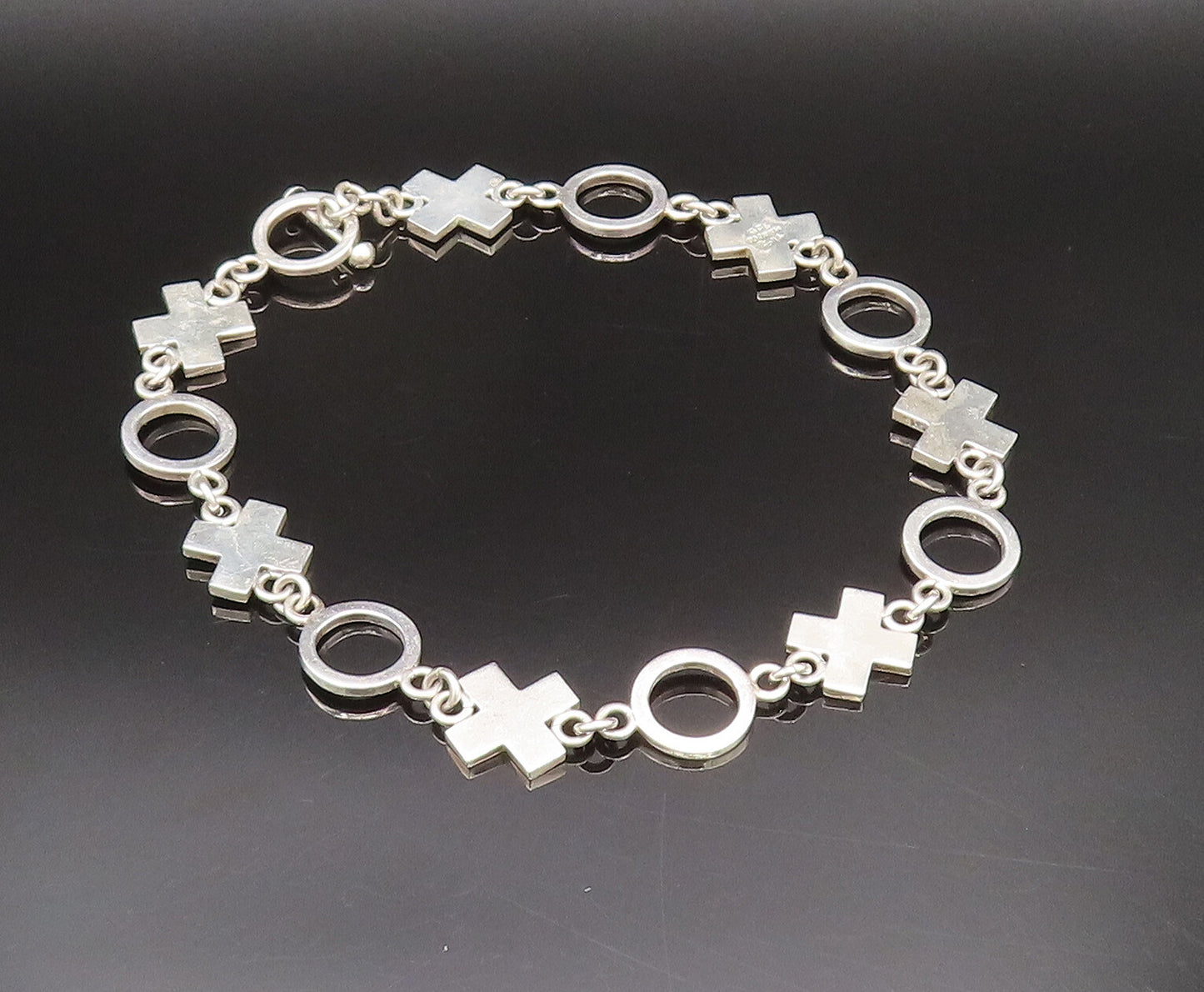 MEXICO 925 Sterling Silver  Vintage Solid XOXO Pattern Chain Necklace  NE4024