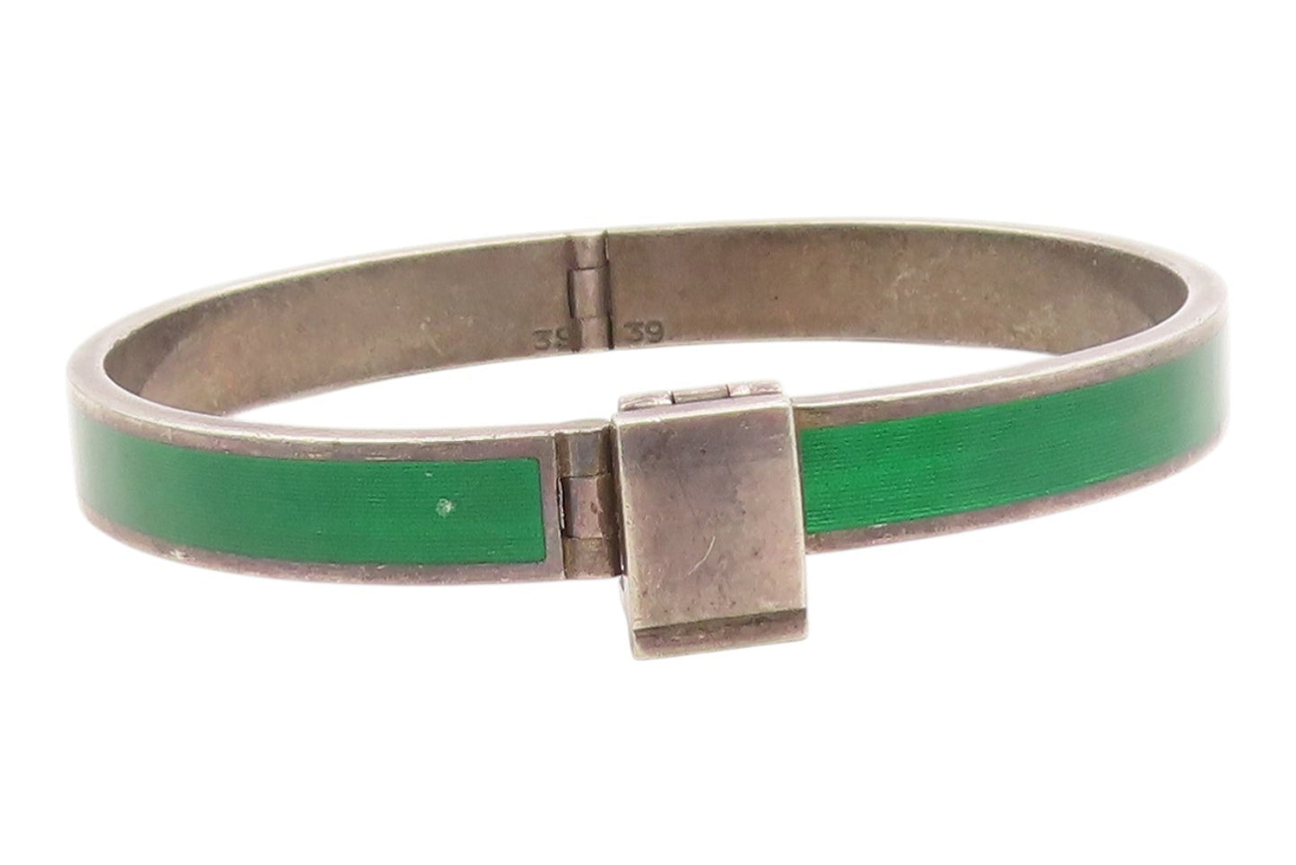 925 Sterling Silver Vintage Bracelet GUCCI Classic Green Enamel Bangle  BT12012