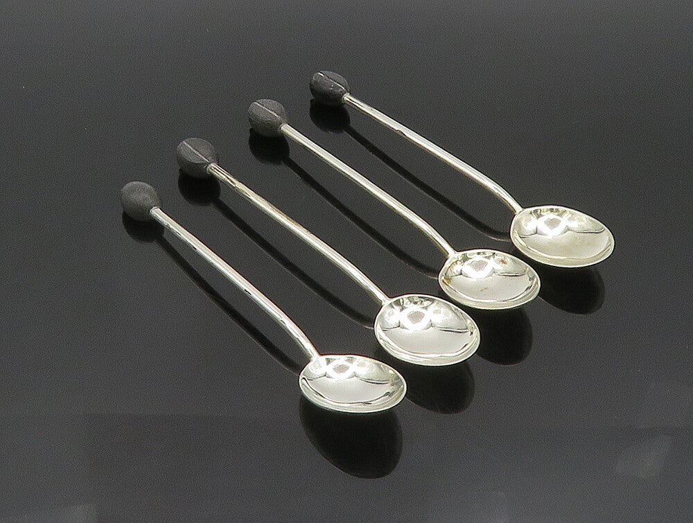 ENGLAND 925 Sterling Silver  Vintage Shiny Four Piece Enamel Spoon Set  TR3311